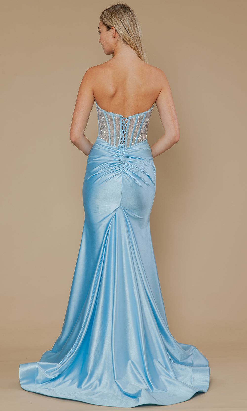 Poly USA 25042 - Fitted High Slit Gown with Beaded Top Prom Dresses