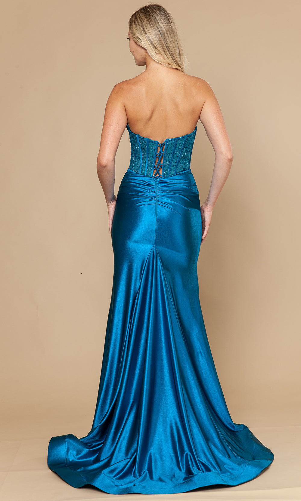 Poly USA 25042 - Fitted High Slit Gown with Beaded Top Prom Dresses