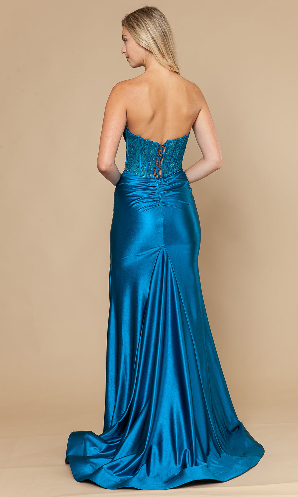 Poly USA 25042 - Fitted High Slit Gown with Beaded Top Prom Dresses