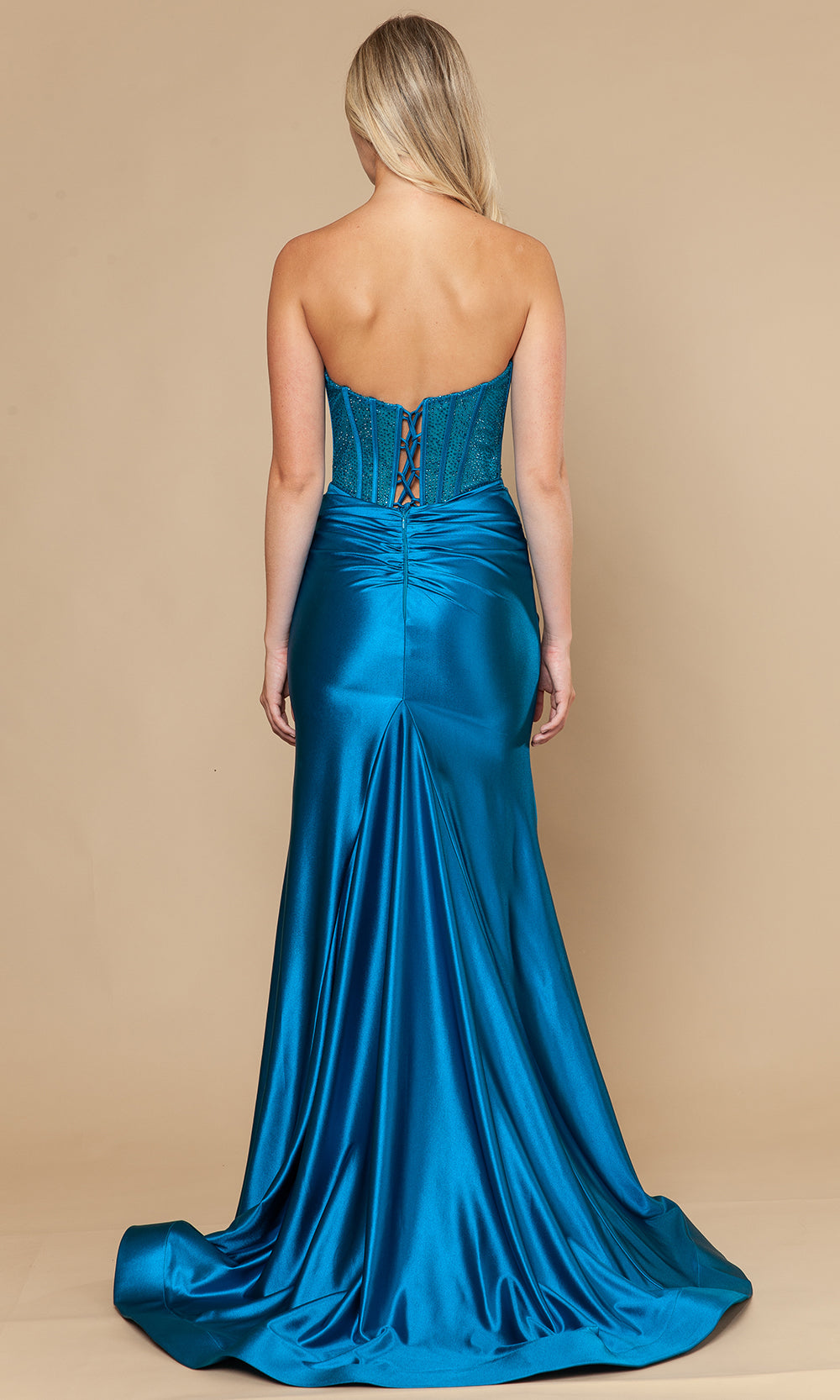 Poly USA 25042 - Fitted High Slit Gown with Beaded Top Prom Dresses