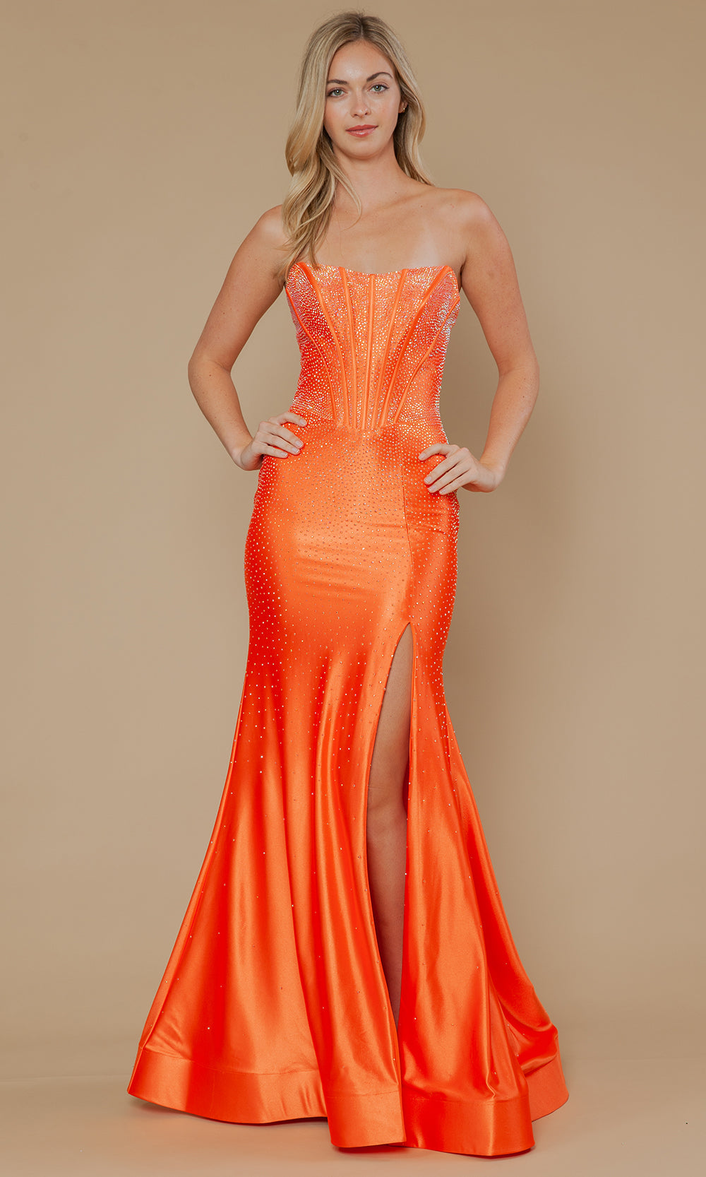 Poly USA 25046 - Strapless Beaded Gown with Exposed Boning Bridesmaid Dresses