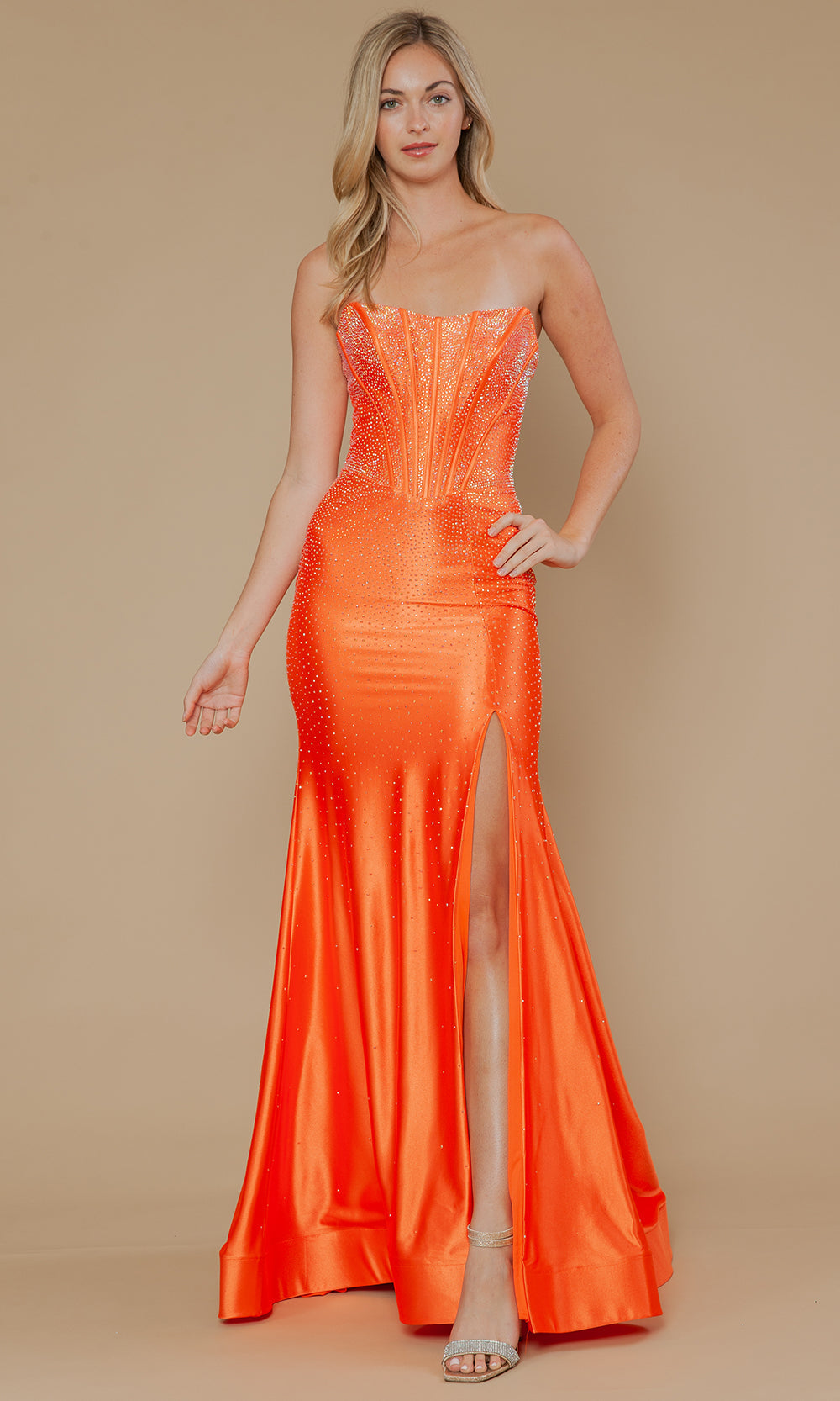 Poly USA 25046 - Strapless Beaded Gown with Exposed Boning Bridesmaid Dresses