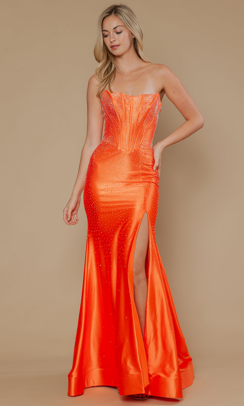 Poly USA 25046 - Strapless Beaded Gown with Exposed Boning Bridesmaid Dresses