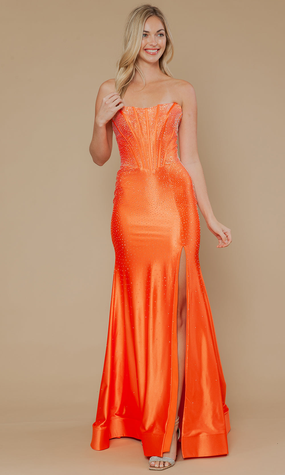 Poly USA 25046 - Strapless Beaded Gown with Exposed Boning Bridesmaid Dresses