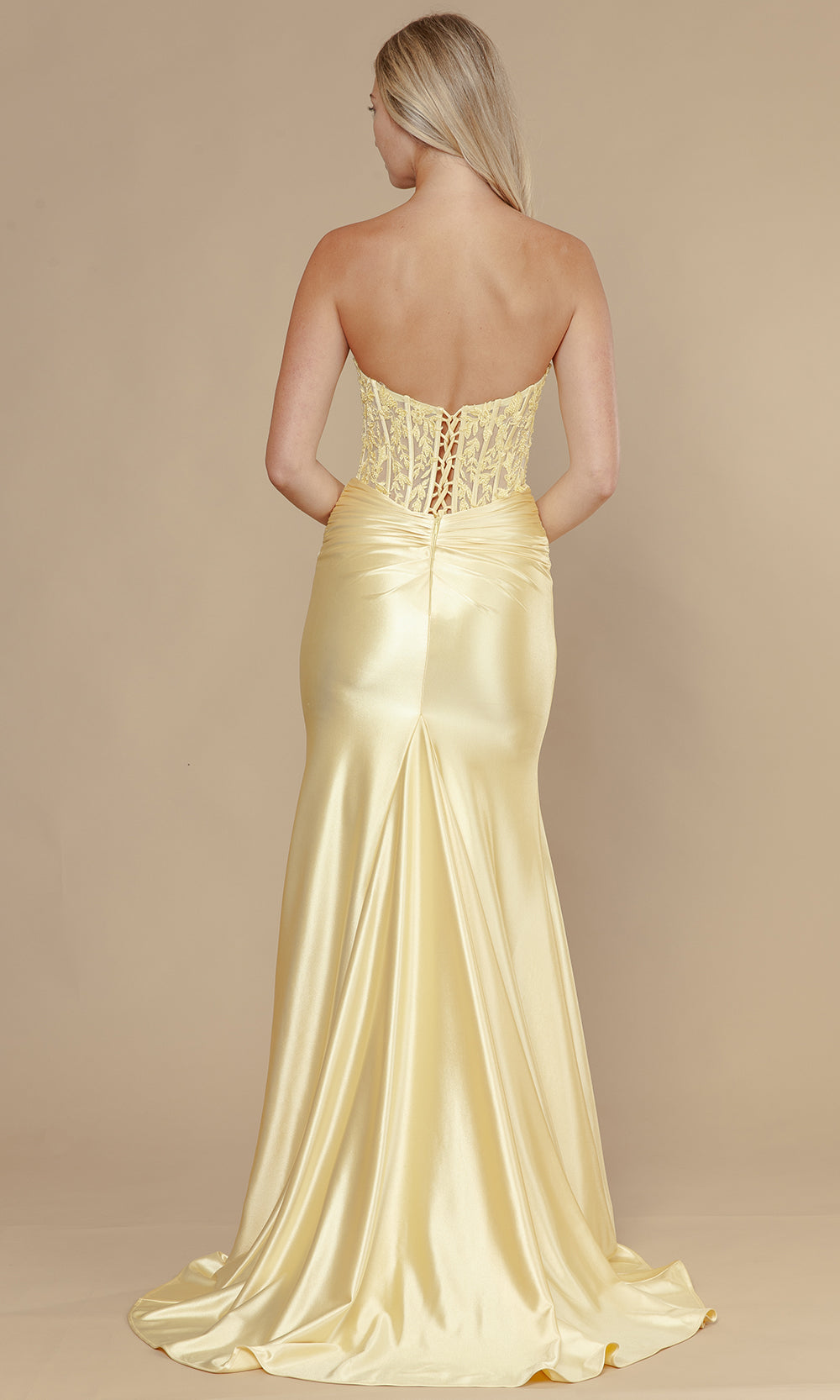Poly USA 25056 - Strapless Lace Corset Prom Dress with Slit Bridesmaid Dresses
