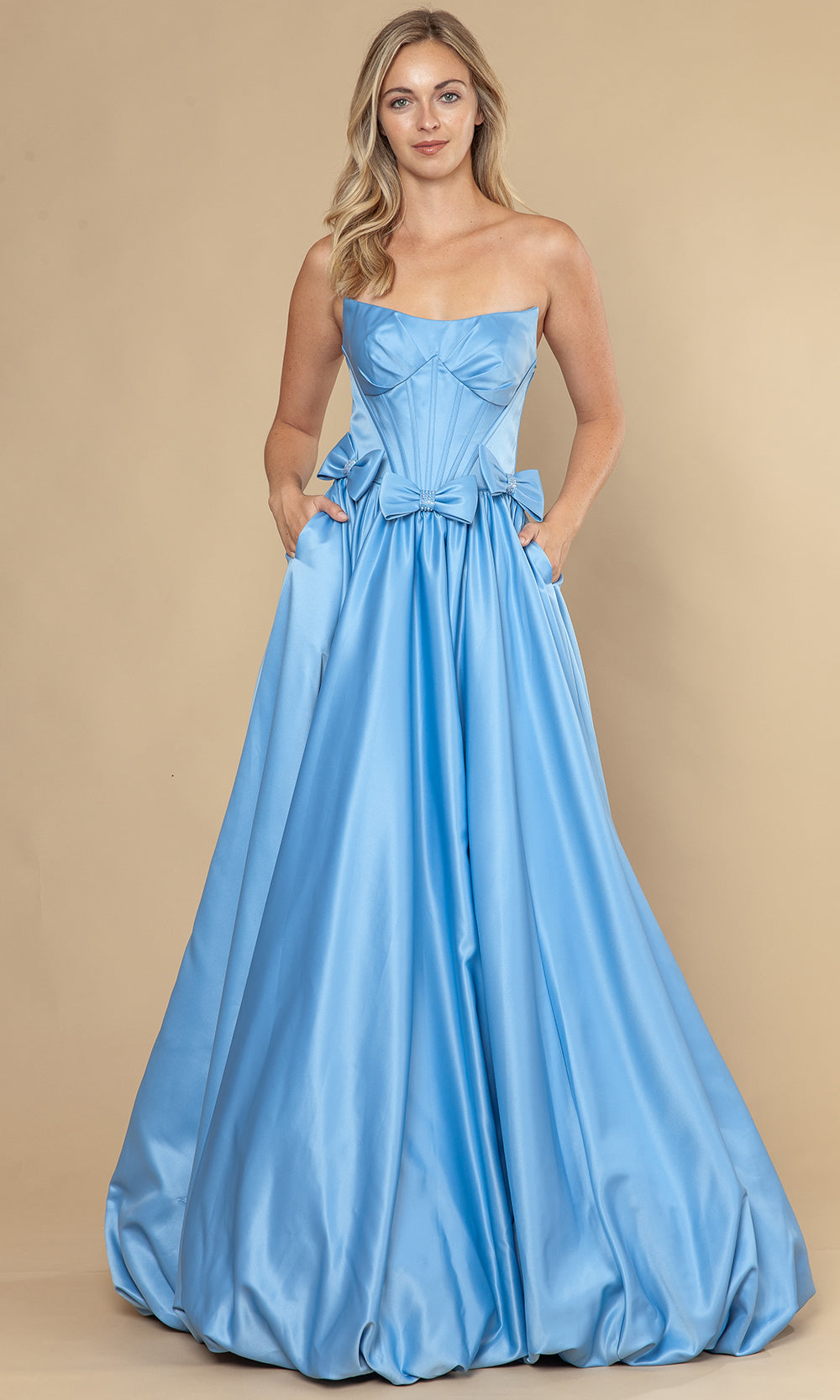 Poly USA 25058 - Bow Accent Bubble Hem A-Line Dress Prom Dresses