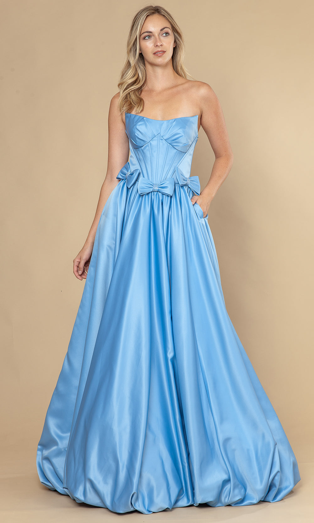 Poly USA 25058 - Bow Accent Bubble Hem A-Line Dress Prom Dresses