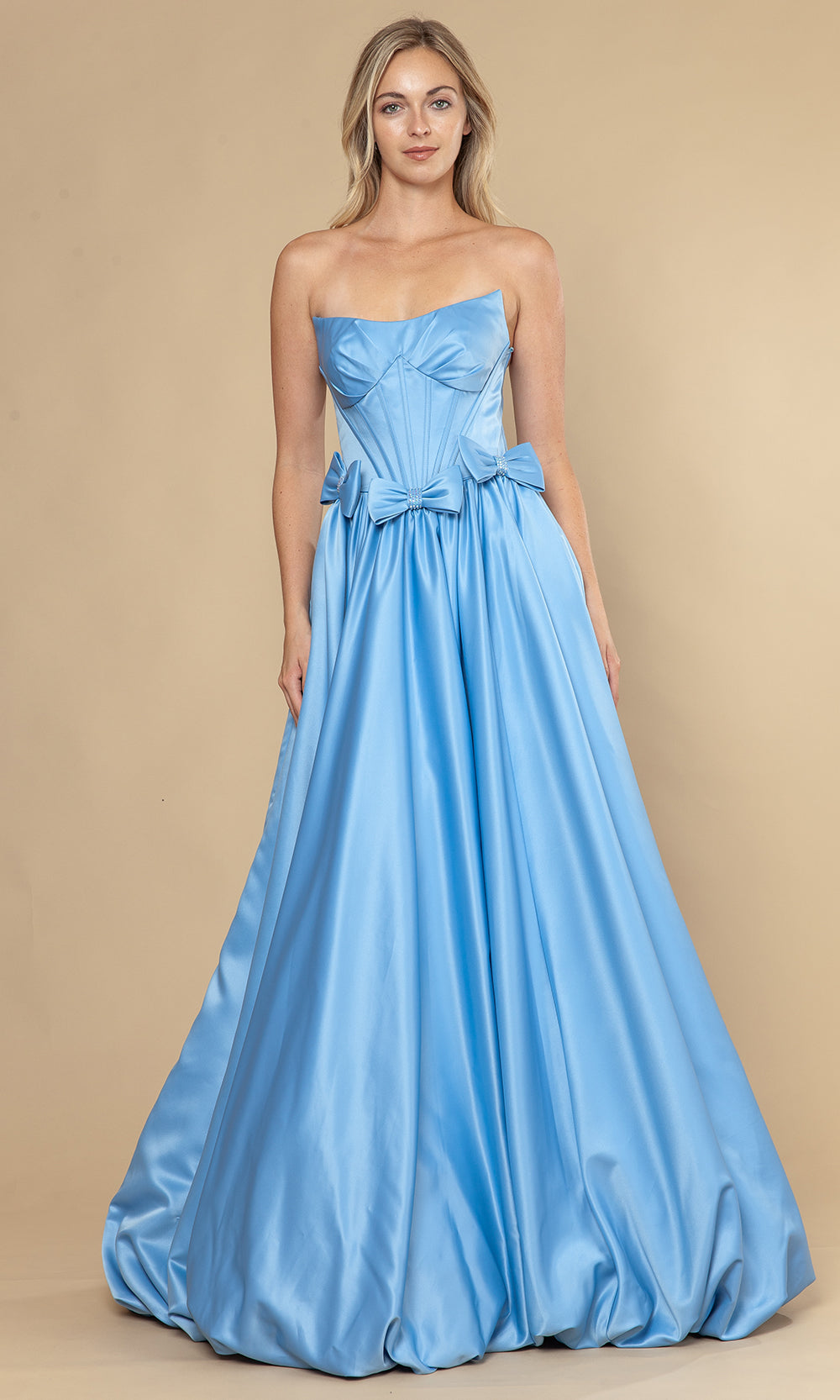 Poly USA 25058 - Bow Accent Bubble Hem A-Line Dress Prom Dresses