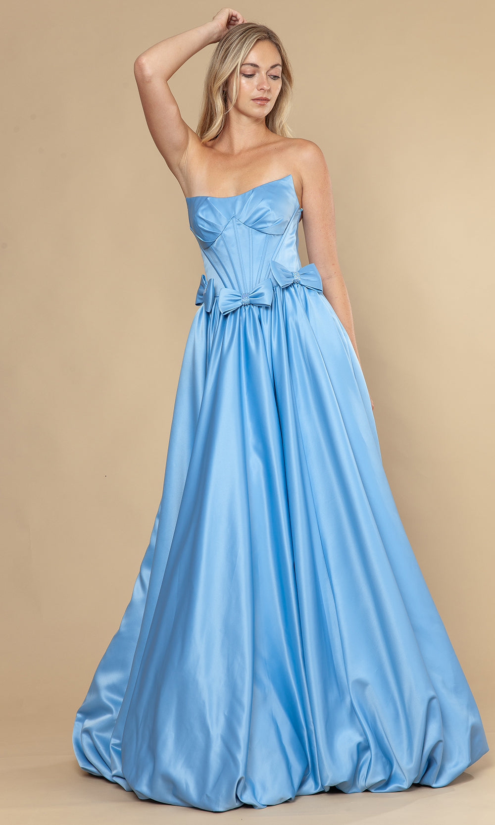 Poly USA 25058 - Bow Accent Bubble Hem A-Line Dress Prom Dresses