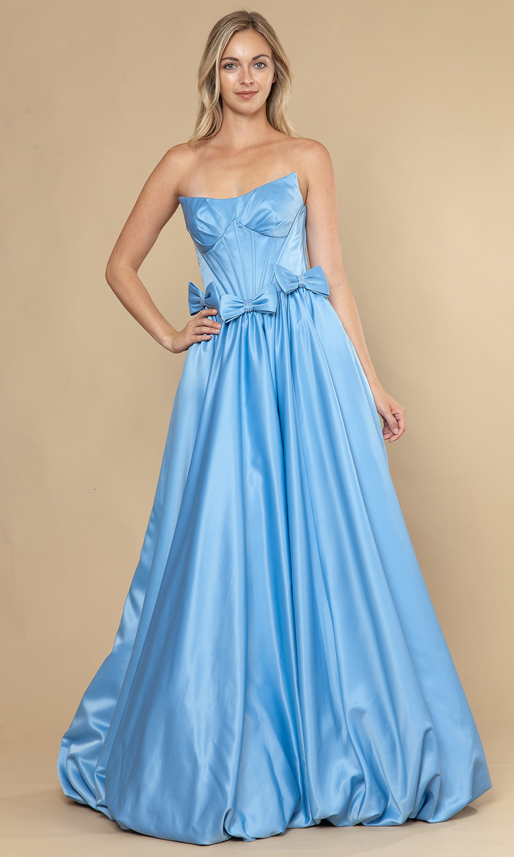 Poly USA 25058 - Bow Accent Bubble Hem A-Line Dress Prom Dresses