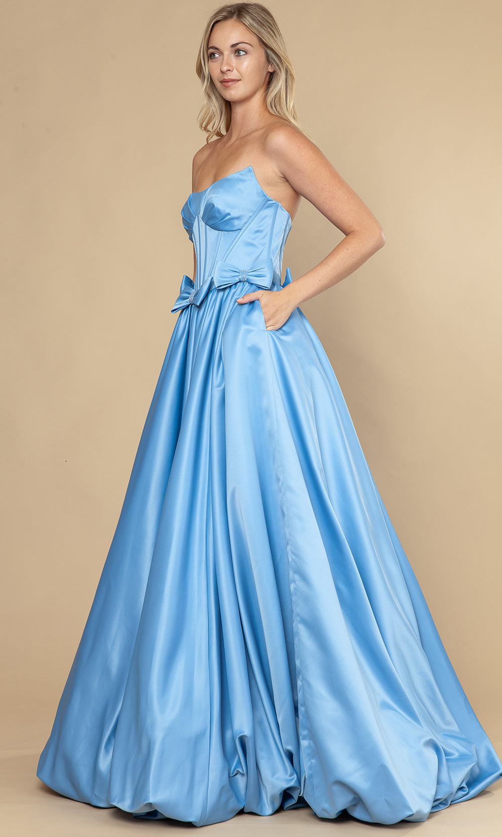 Poly USA 25058 - Bow Accent Bubble Hem A-Line Dress Prom Dresses