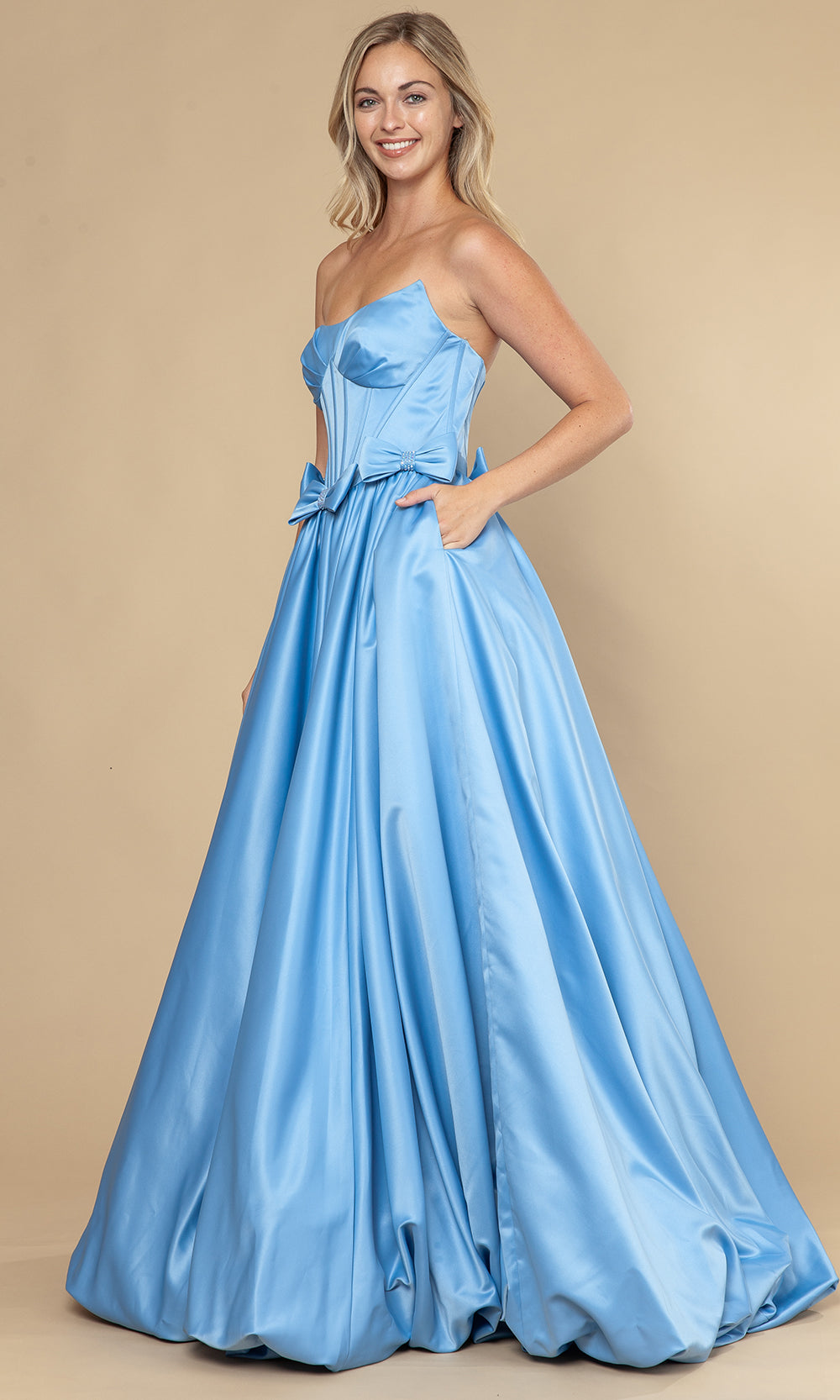 Poly USA 25058 - Bow Accent Bubble Hem A-Line Dress Prom Dresses