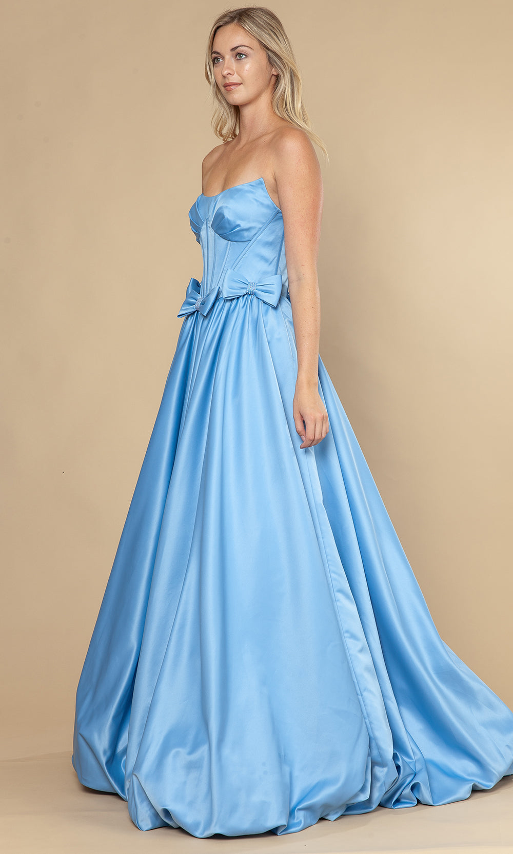 Poly USA 25058 - Bow Accent Bubble Hem A-Line Dress Prom Dresses
