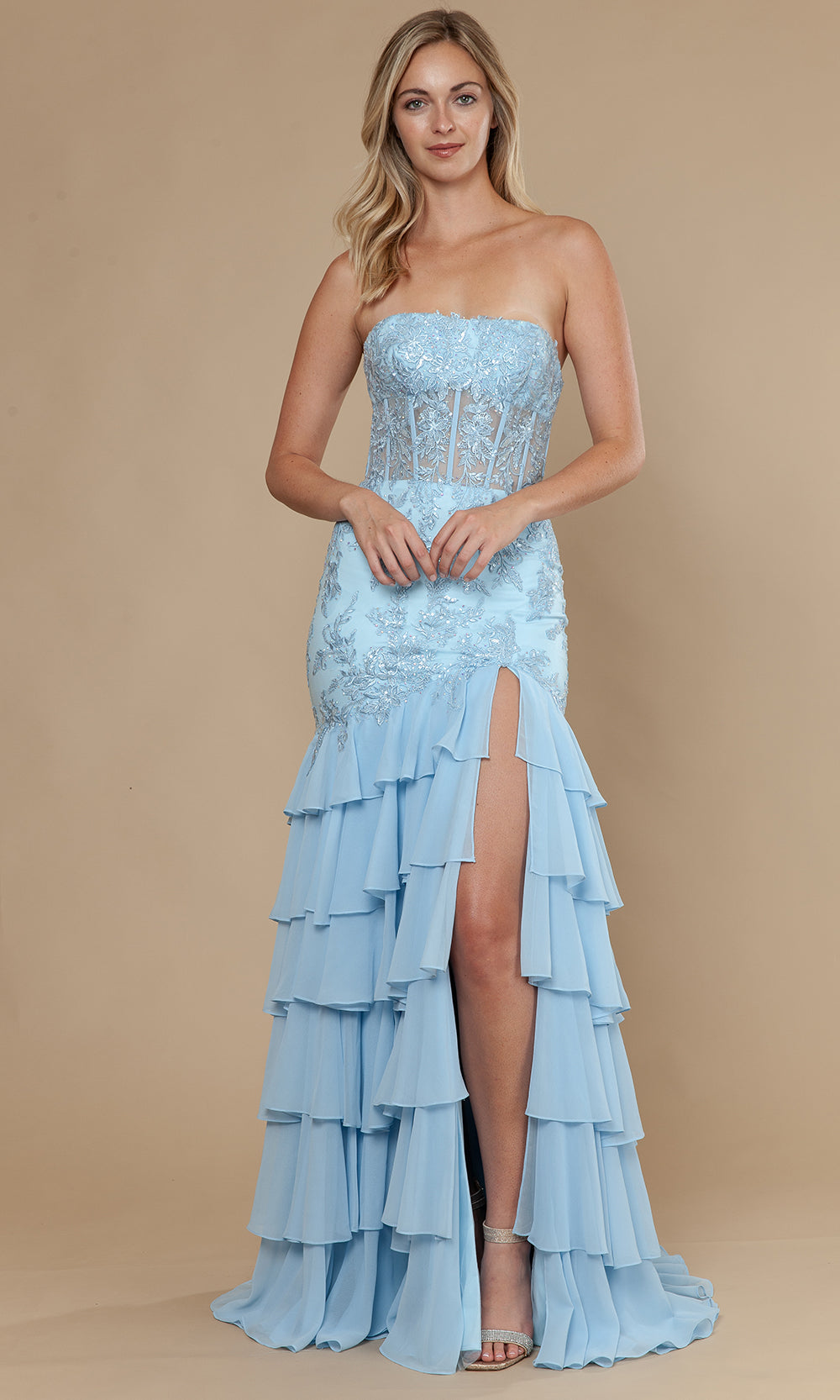 Poly USA 25066 - Straight Neckline Trumpet Gown with Embroidery Bridesmaid Dresses