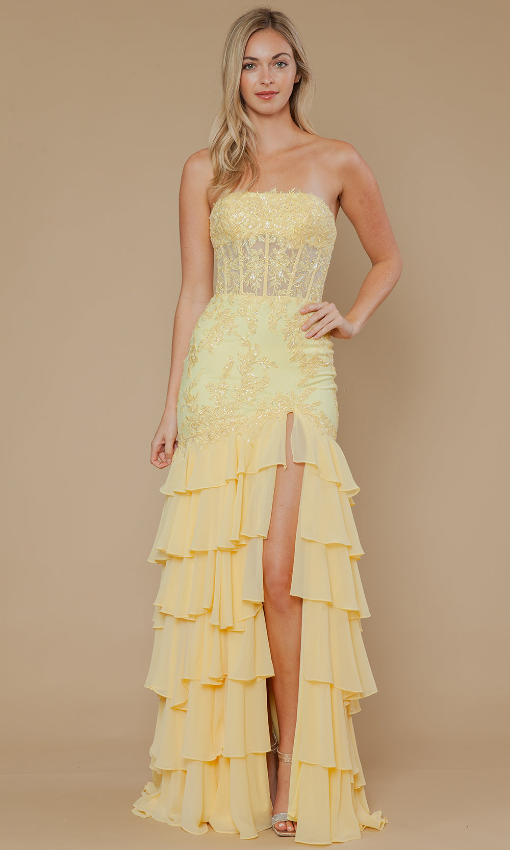 Poly USA 25066 - Straight Neckline Trumpet Gown with Embroidery Bridesmaid Dresses