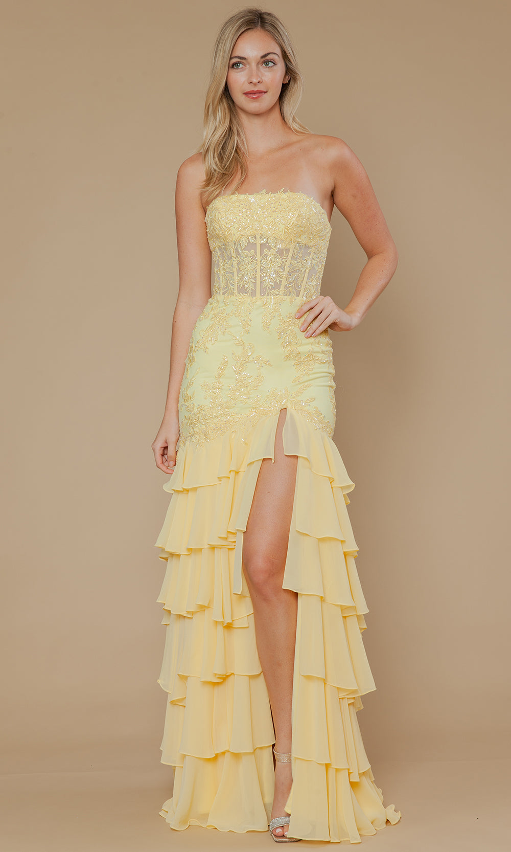 Poly USA 25066 - Straight Neckline Trumpet Gown with Embroidery Bridesmaid Dresses