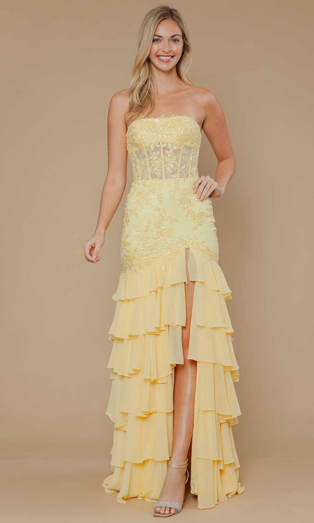 Poly USA 25066 - Straight Neckline Trumpet Gown with Embroidery Bridesmaid Dresses