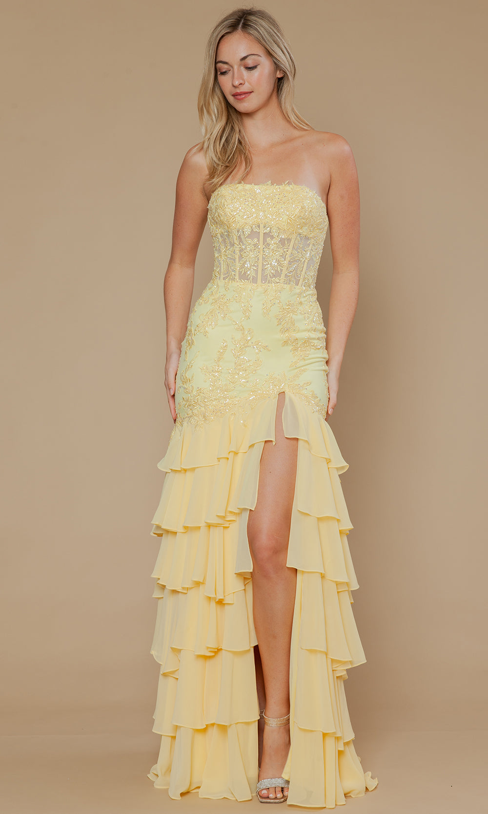 Poly USA 25066 - Straight Neckline Trumpet Gown with Embroidery Bridesmaid Dresses