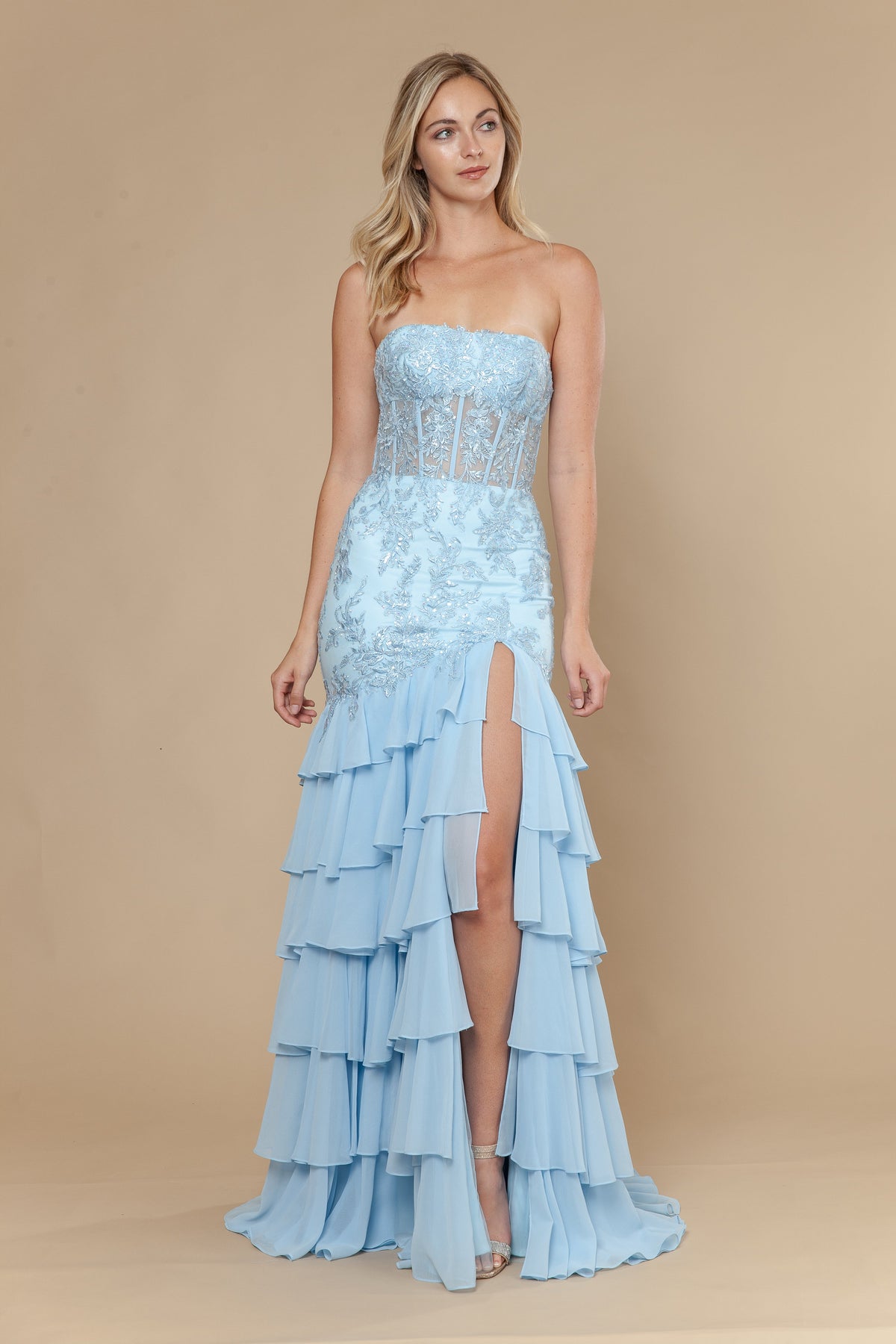 Poly USA 25066 - Straight Neckline Trumpet Gown with Embroidery Bridesmaid Dresses