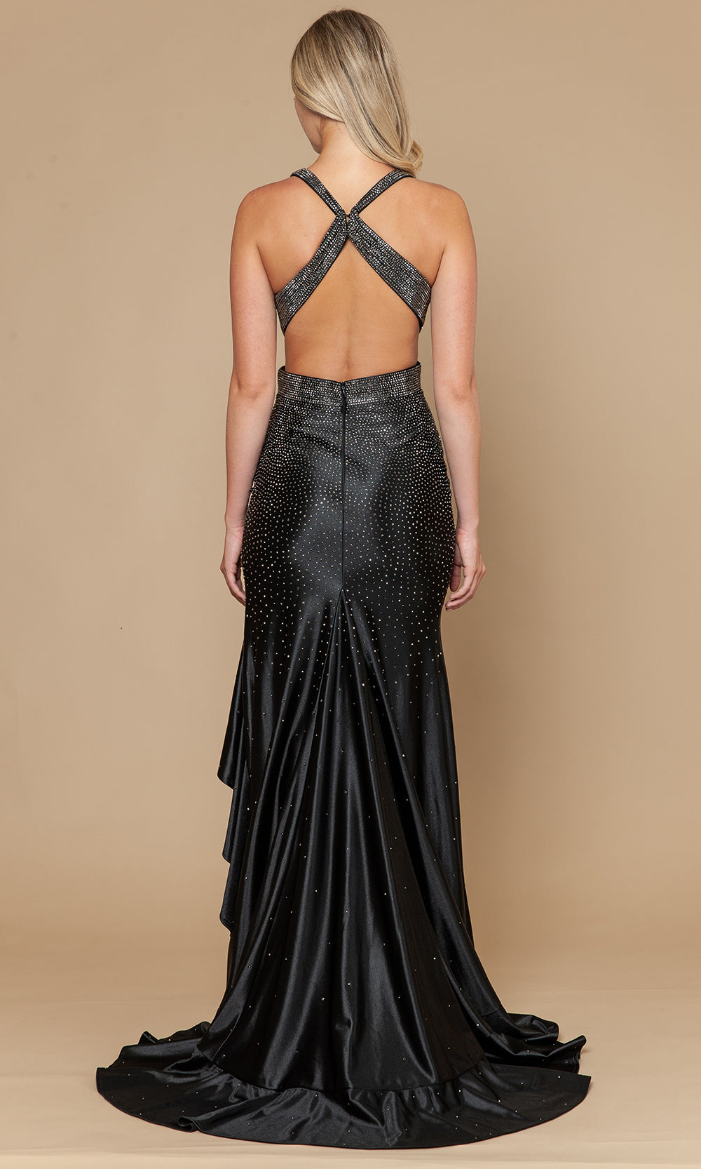 Poly USA 25070 - Plunging V-Neck Ruffle Slit Prom Dress Prom Dresses