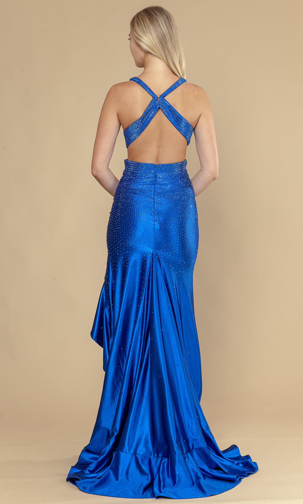 Poly USA 25070 - Plunging V-Neck Ruffle Slit Prom Dress Prom Dresses