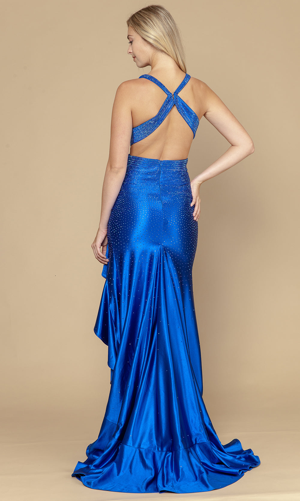 Poly USA 25070 - Plunging V-Neck Ruffle Slit Prom Dress Prom Dresses