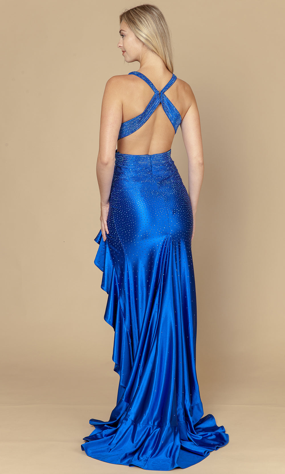 Poly USA 25070 - Plunging V-Neck Ruffle Slit Prom Dress Prom Dresses