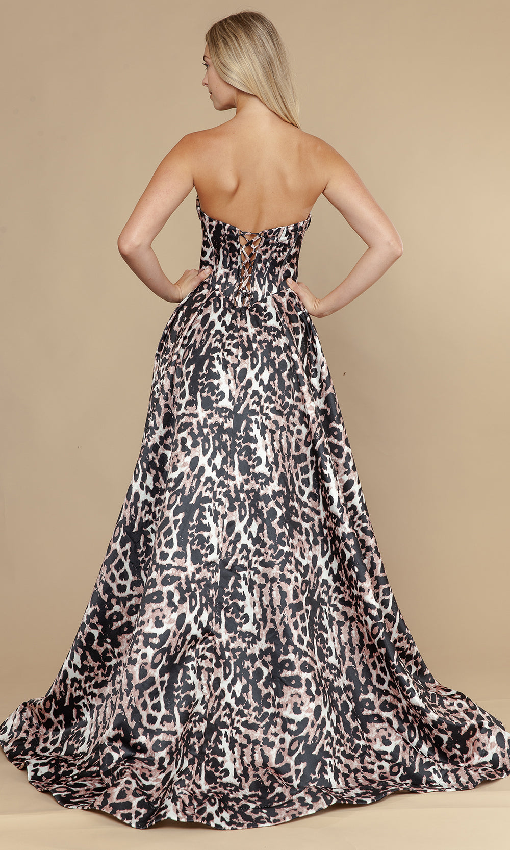 Poly USA 25082 - Animal Print A-Line High Slit Gown Prom Dresses