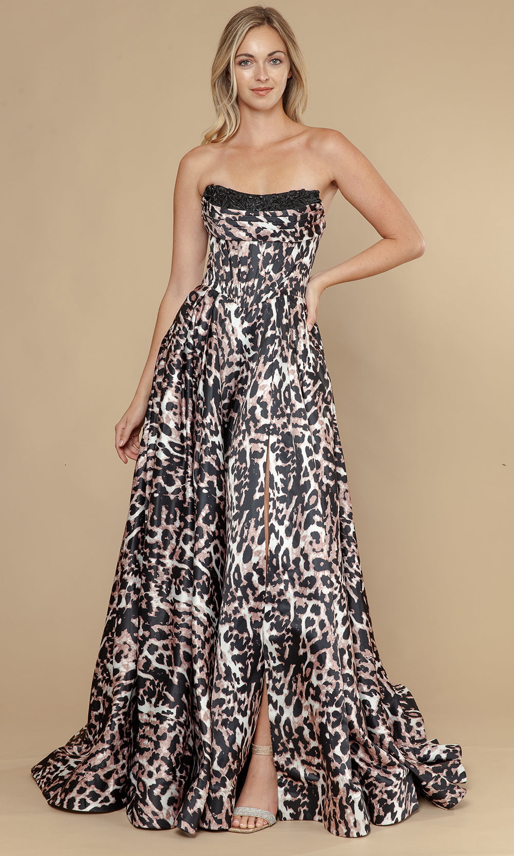 Poly USA 25082 - Animal Print A-Line High Slit Gown Prom Dresses