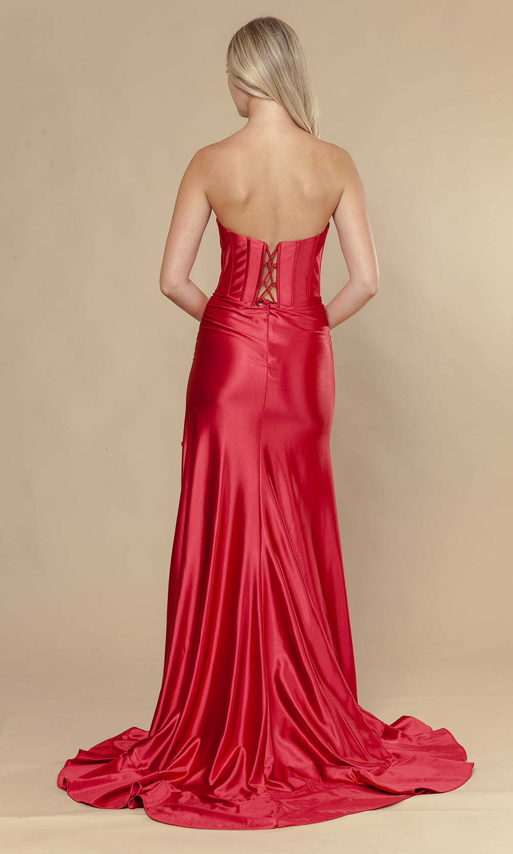 Poly USA 25106 - Straight Neck Ruffle Slit Long Dress Prom Dresses