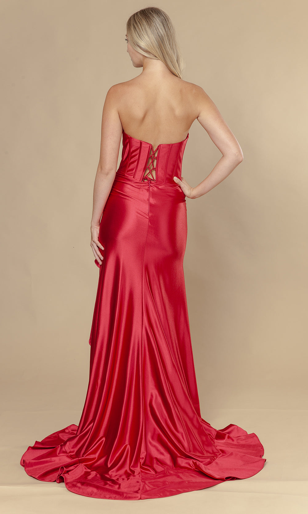 Poly USA 25106 - Straight Neck Ruffle Slit Long Dress Prom Dresses
