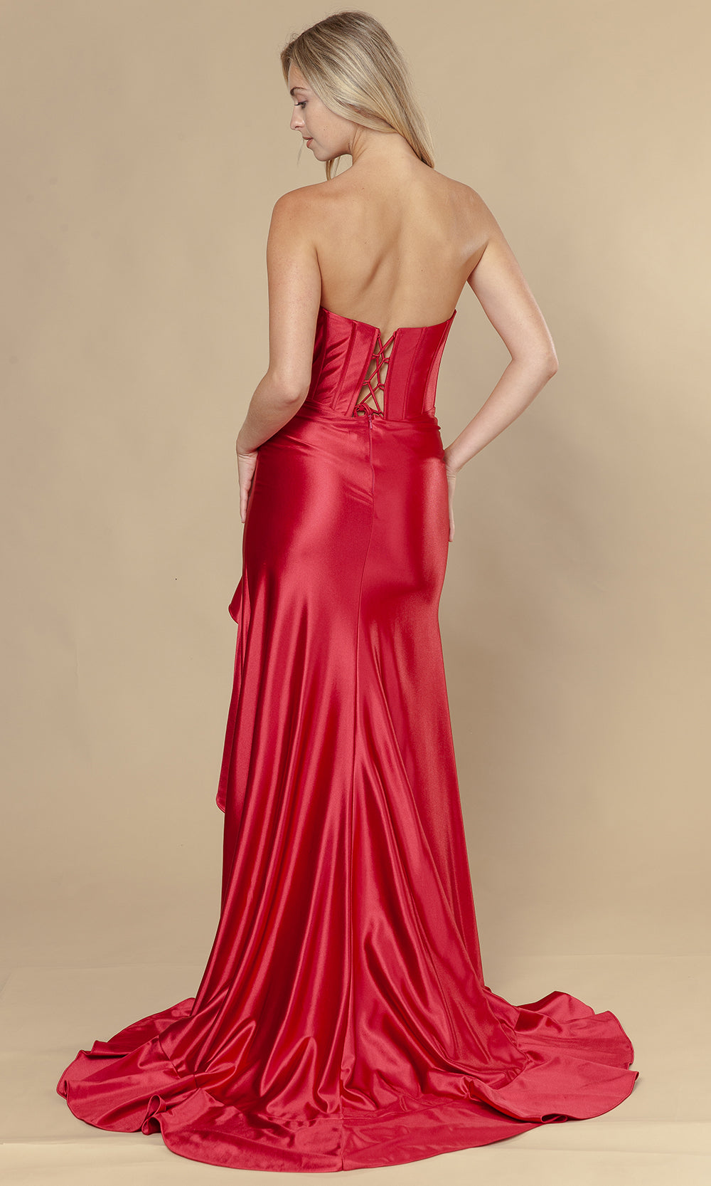 Poly USA 25106 - Straight Neck Ruffle Slit Long Dress Prom Dresses