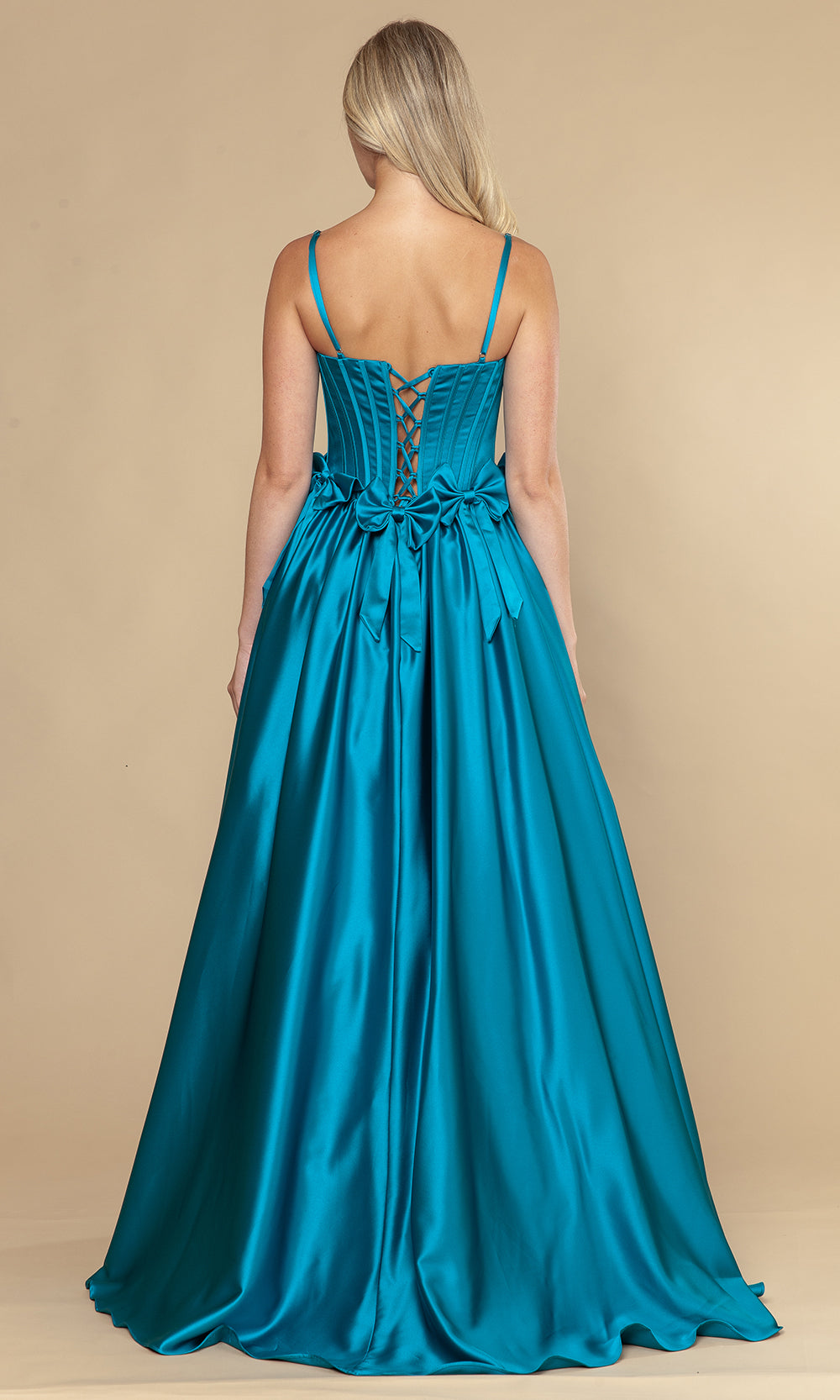 Poly USA 25116 - Bow Detail Spaghetti Strap A-Line Dress Prom Dresses