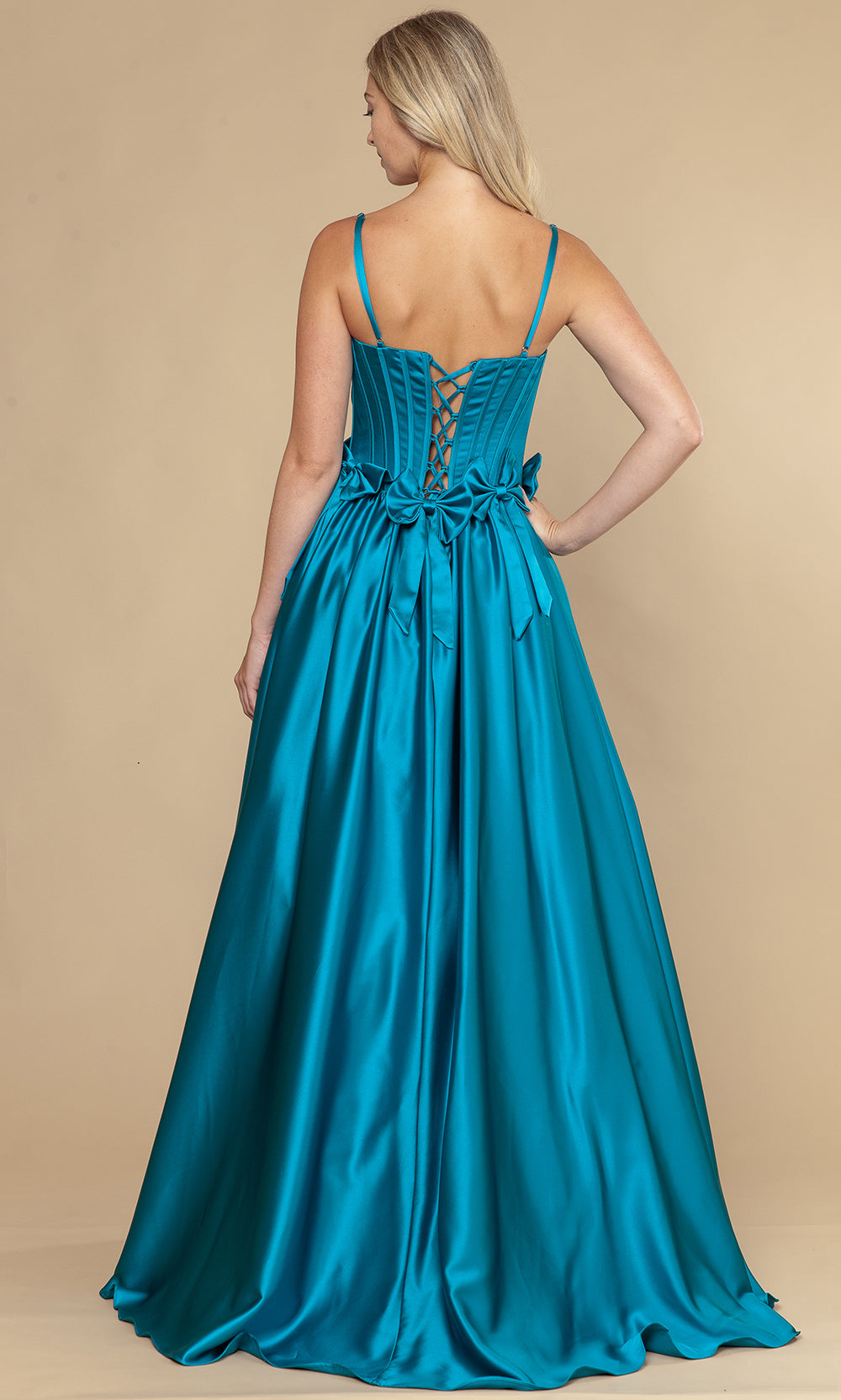 Poly USA 25116 - Bow Detail Spaghetti Strap A-Line Dress Prom Dresses