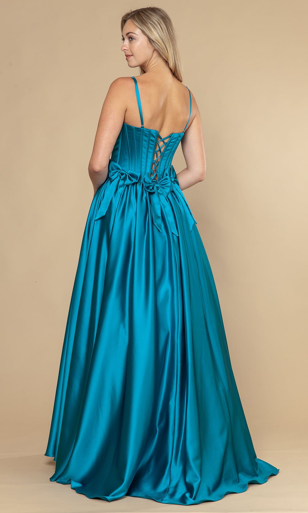 Poly USA 25116 - Bow Detail Spaghetti Strap A-Line Dress Prom Dresses