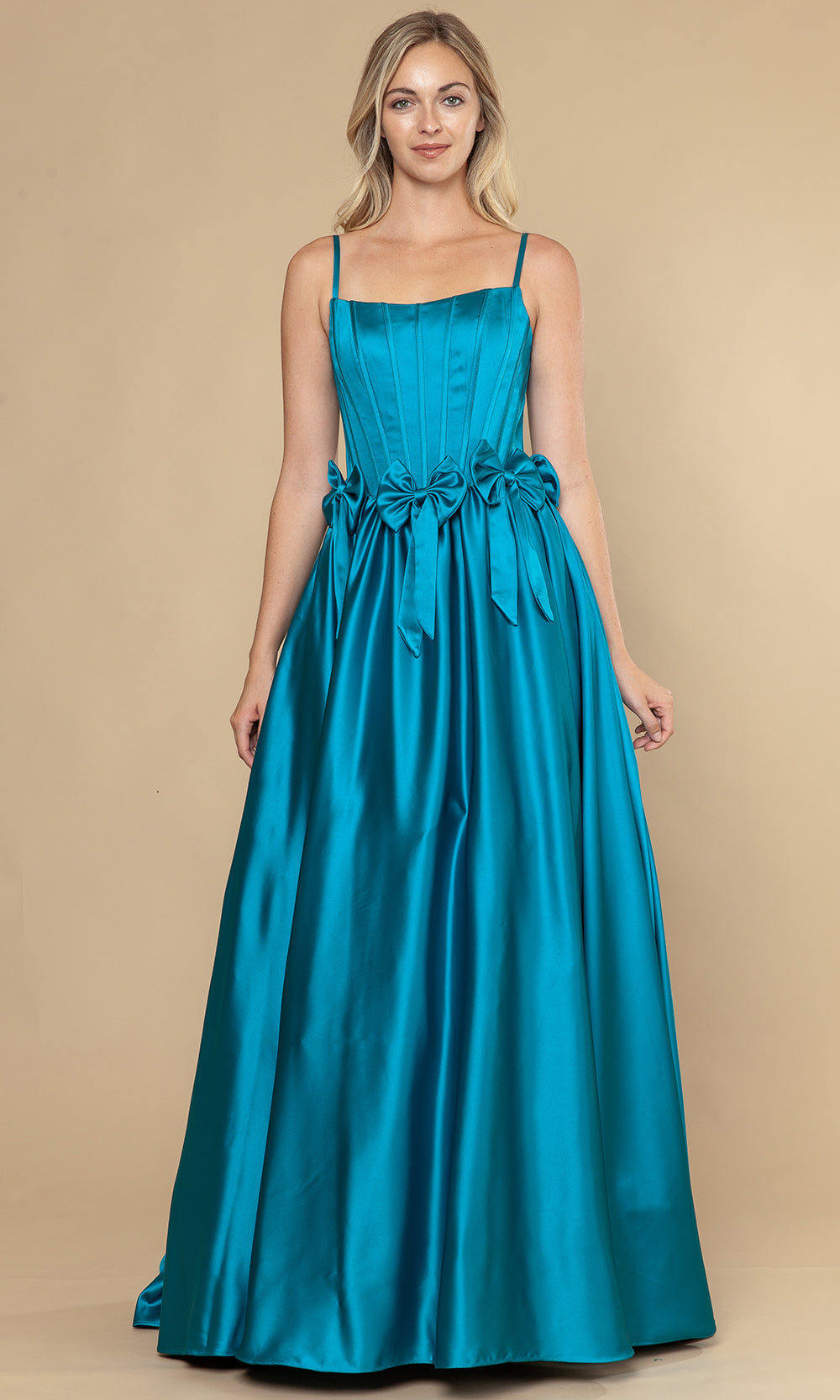 Poly USA 25116 - Bow Detail Spaghetti Strap A-Line Dress Prom Dresses