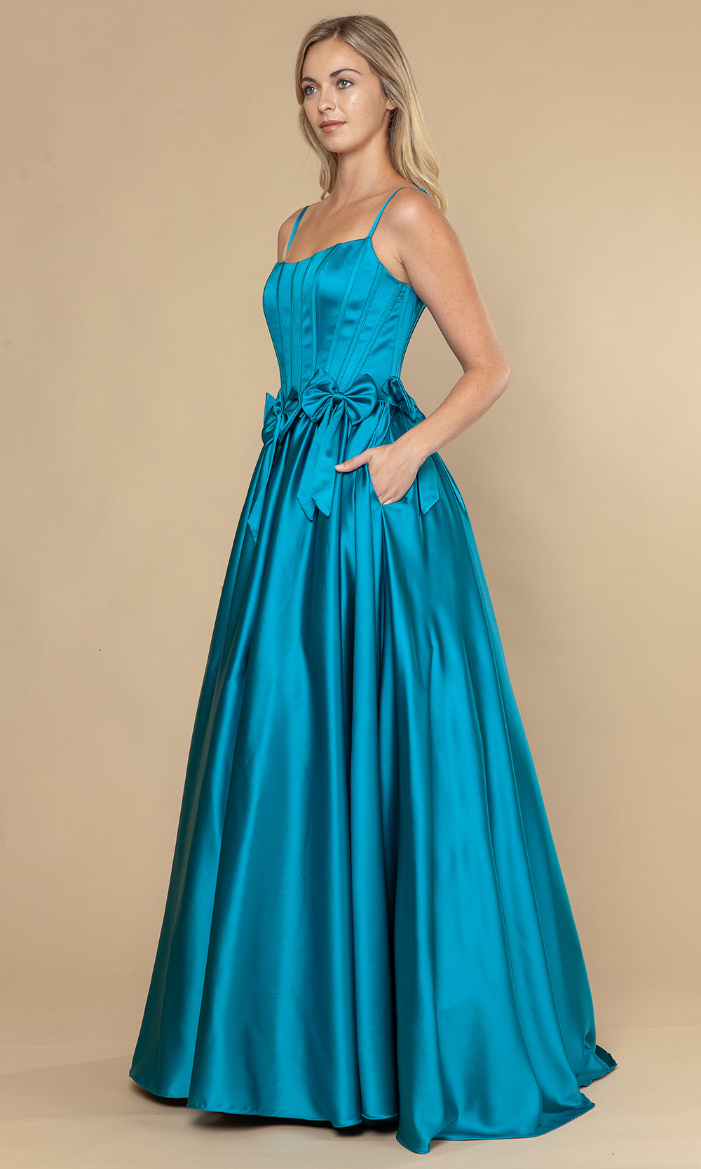 Poly USA 25116 - Bow Detail Spaghetti Strap A-Line Dress Prom Dresses