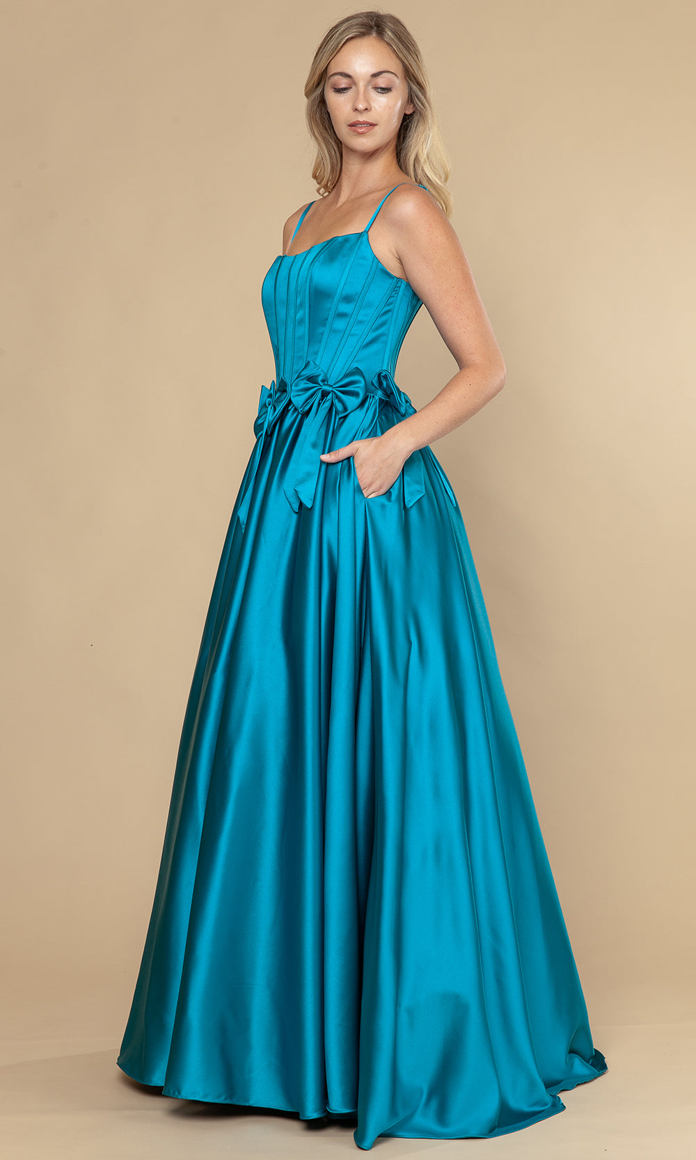 Poly USA 25116 - Bow Detail Spaghetti Strap A-Line Dress Prom Dresses
