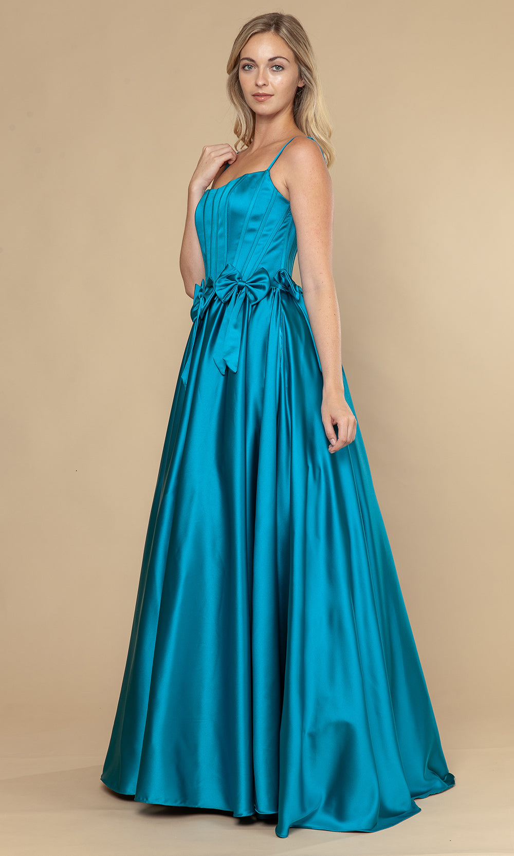 Poly USA 25116 - Bow Detail Spaghetti Strap A-Line Dress Prom Dresses