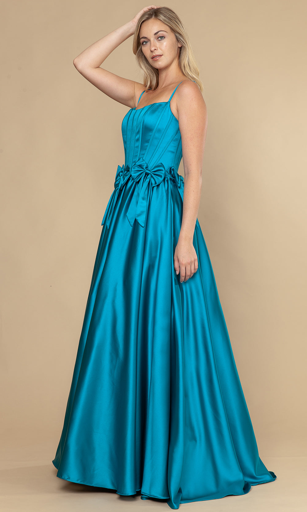 Poly USA 25116 - Bow Detail Spaghetti Strap A-Line Dress Prom Dresses