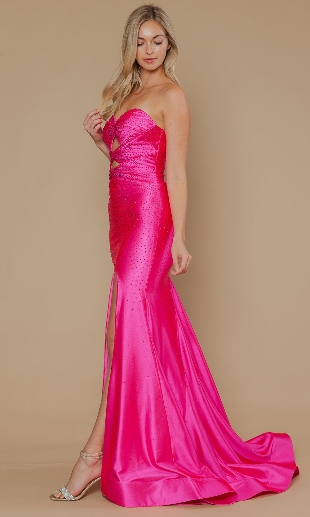Poly USA 25118 - Strapless High Slit Gown with Beading Prom Dresses