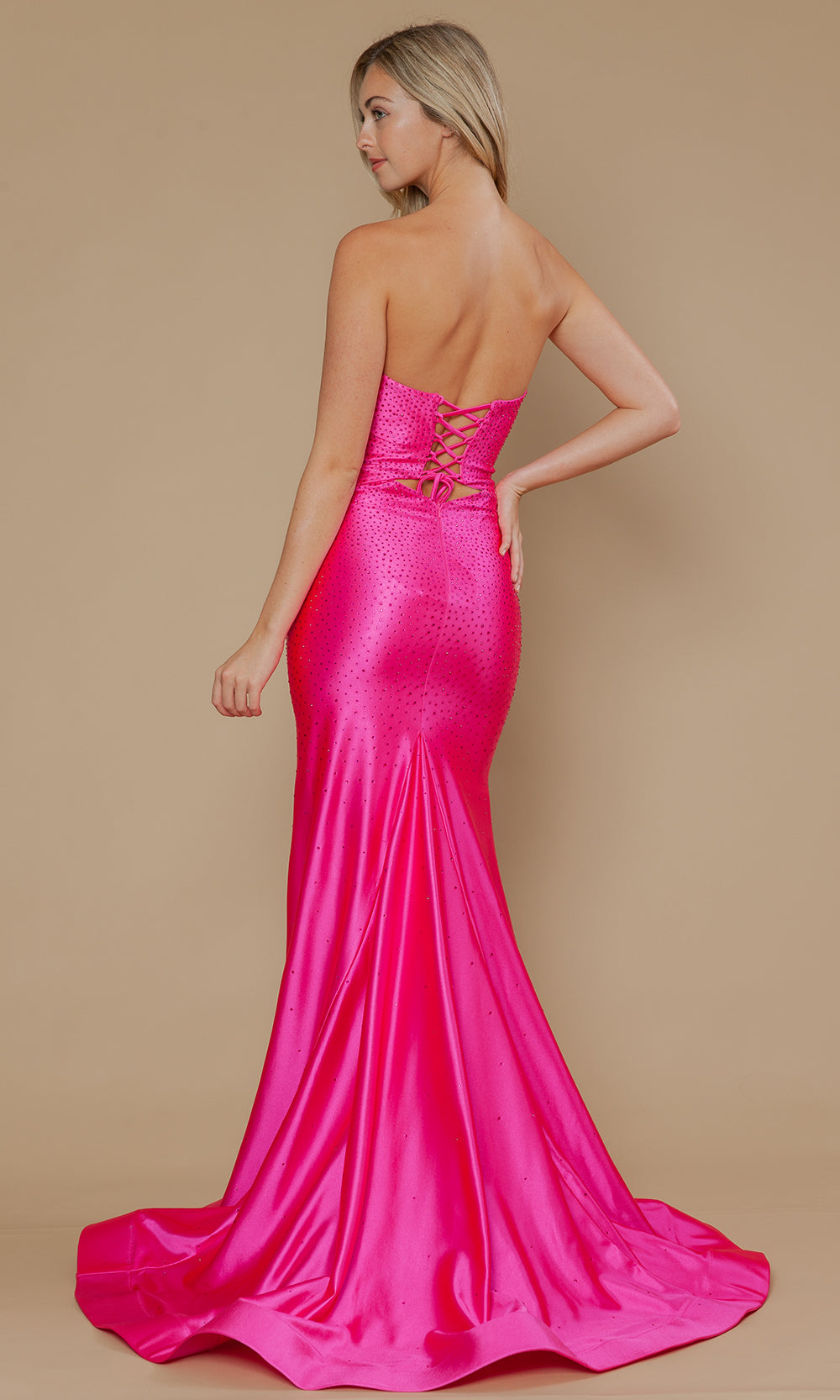 Poly USA 25118 - Strapless High Slit Gown with Beading Prom Dresses