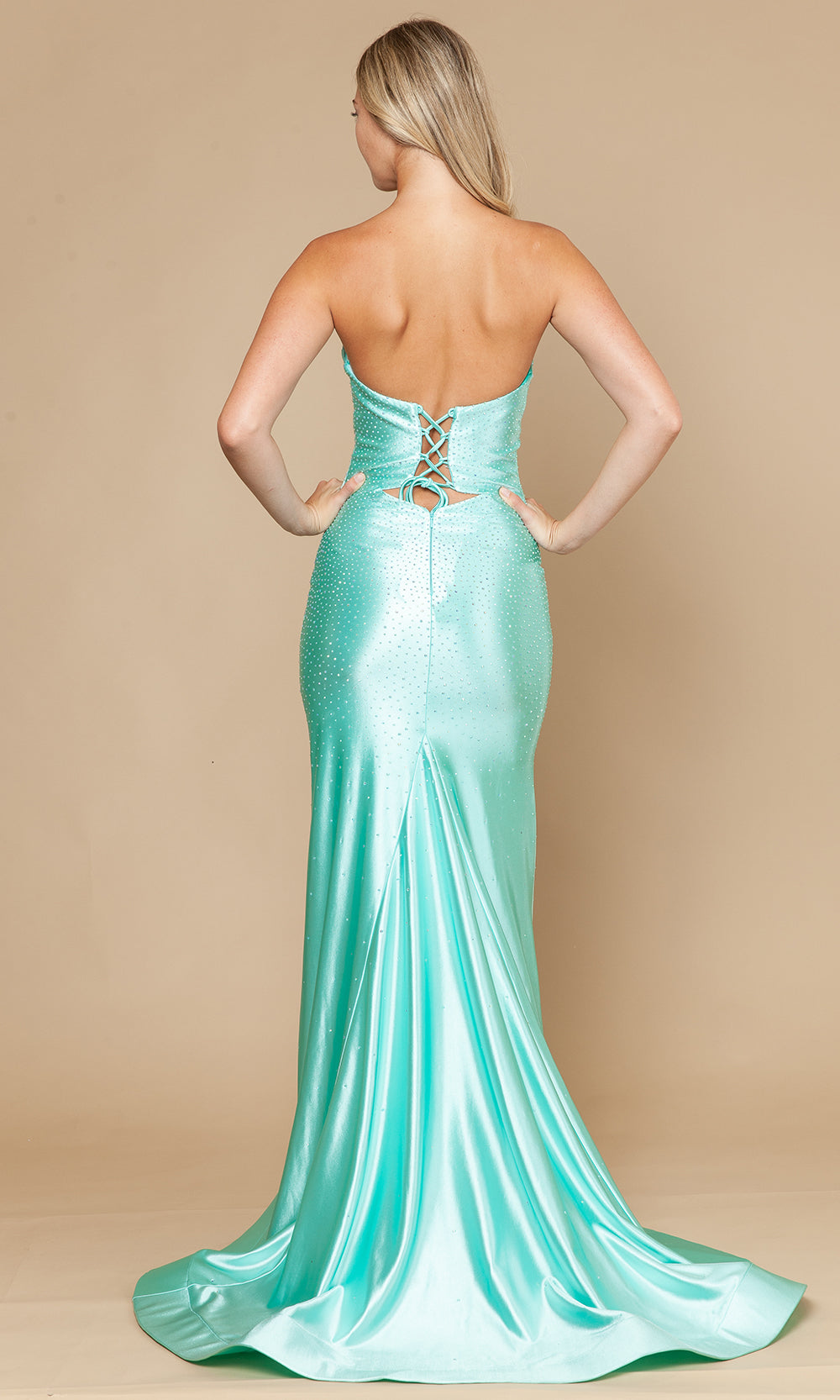 Poly USA 25118 - Strapless High Slit Gown with Beading Prom Dresses