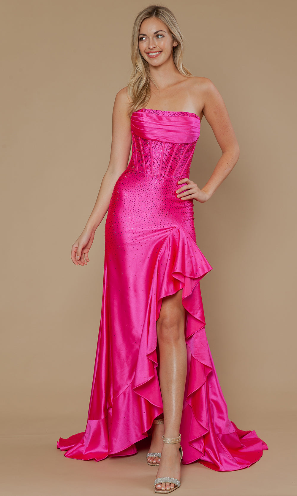 Poly USA 25120 - Beaded Bodice Sheath Ruffle Dress Prom Dresses