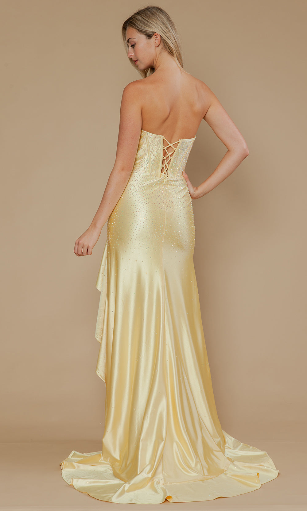 Poly USA 25120 - Beaded Bodice Sheath Ruffle Dress Prom Dresses