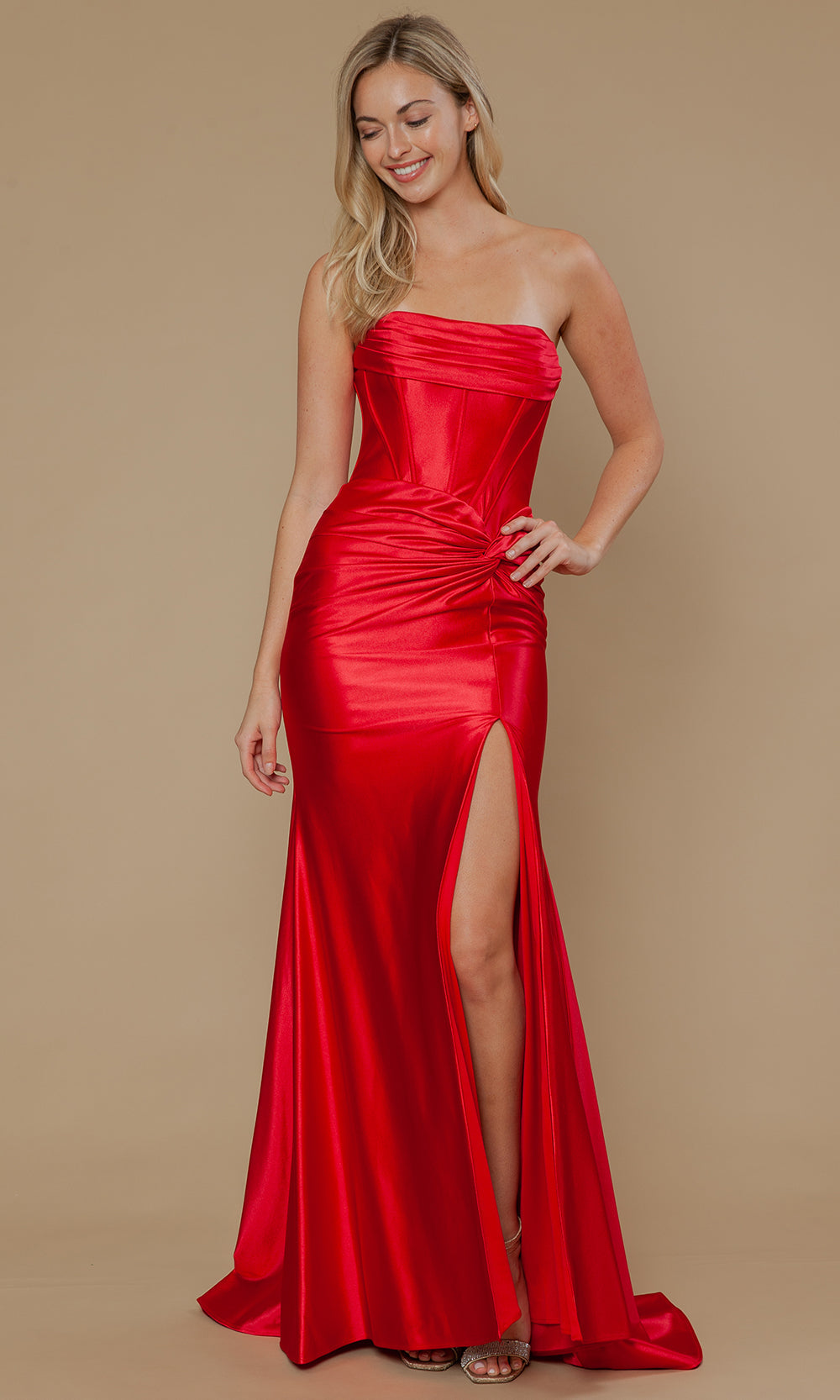 Poly USA 25124 - Lace-Up Back Twist Knot Prom Dress Prom Dresses