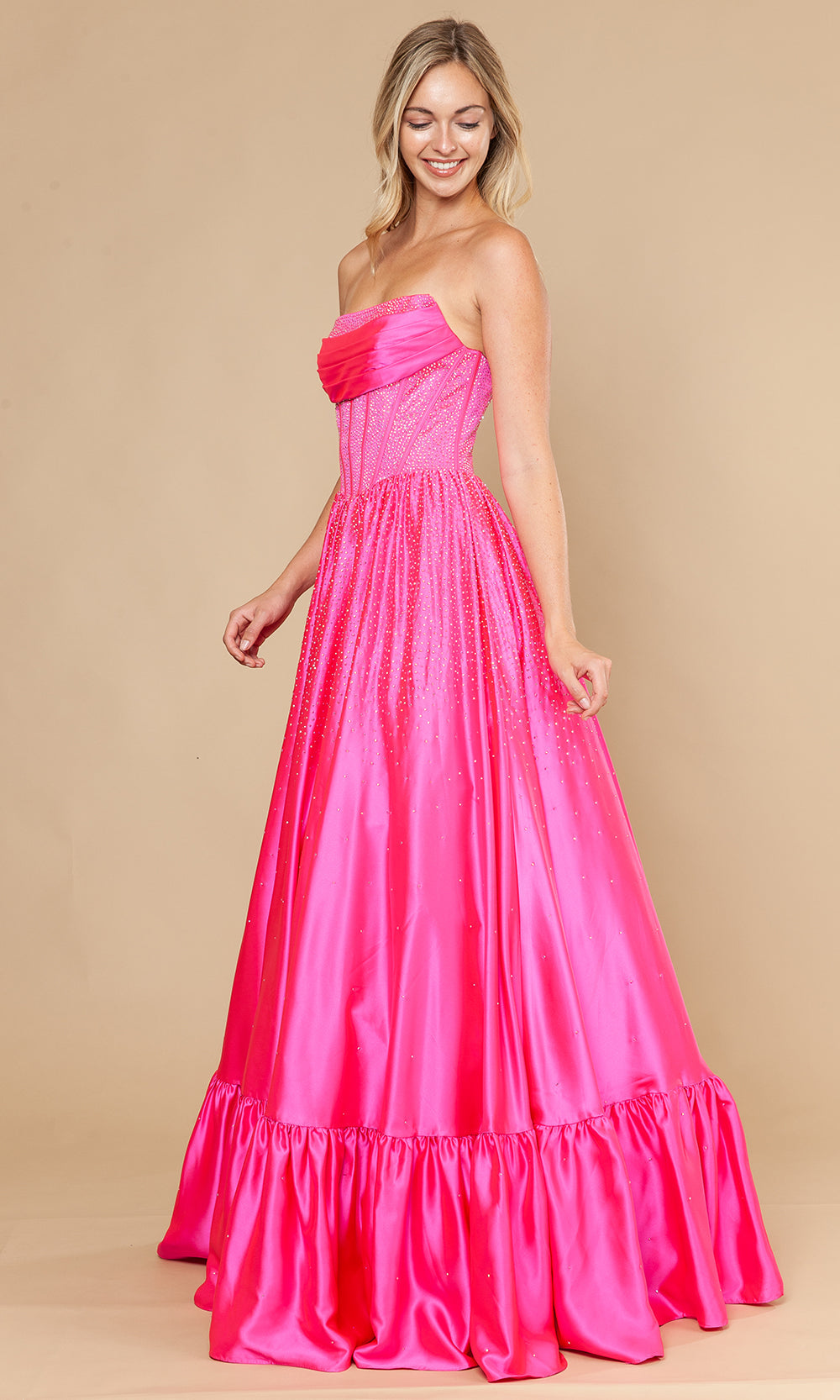 Poly USA 25134 - Straight Neck Beaded Dress with Ruffle Hem Prom Dresses