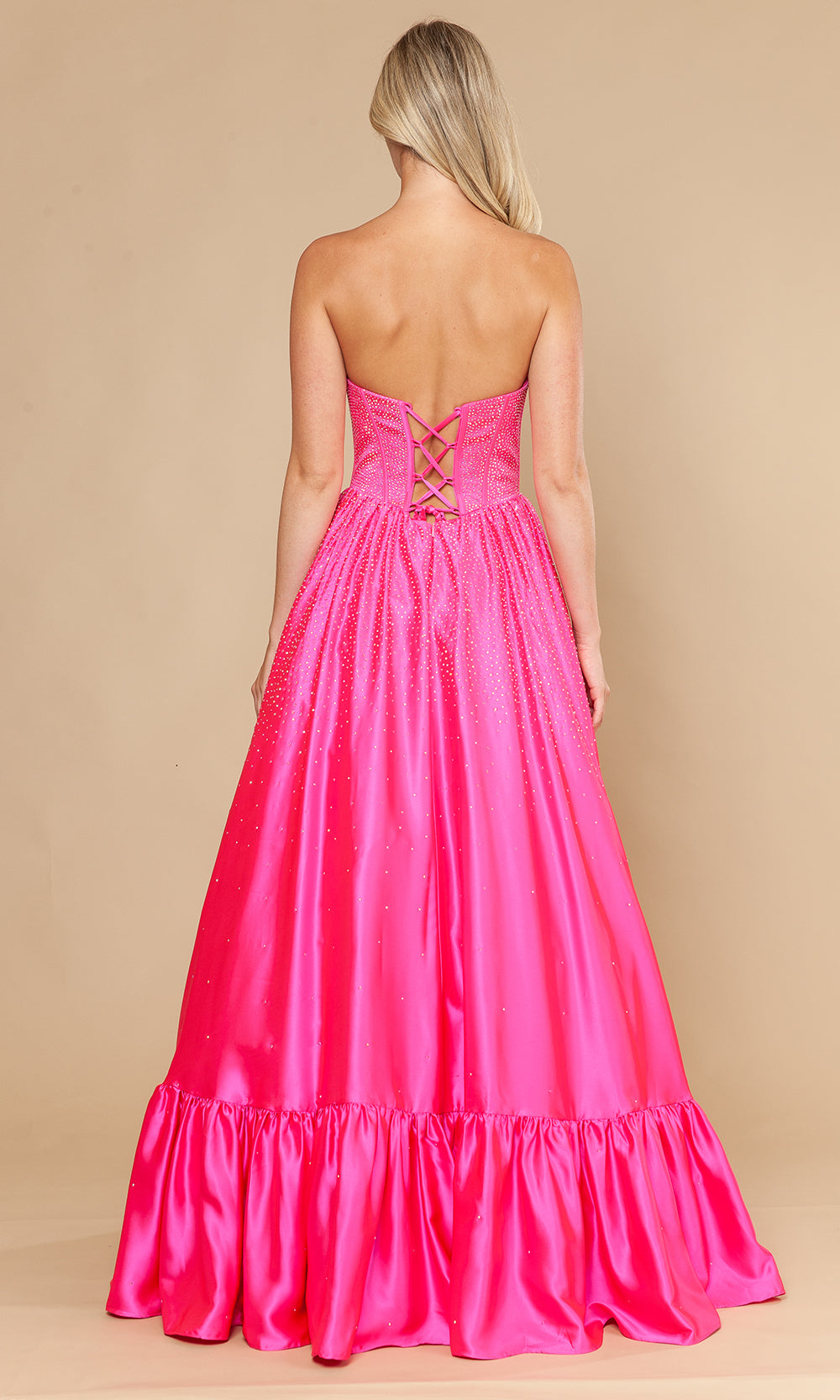 Poly USA 25134 - Straight Neck Beaded Dress with Ruffle Hem Prom Dresses