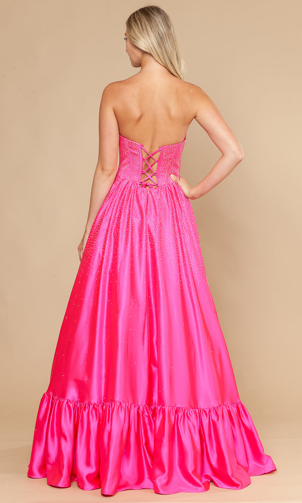 Poly USA 25134 - Straight Neck Beaded Dress with Ruffle Hem Prom Dresses