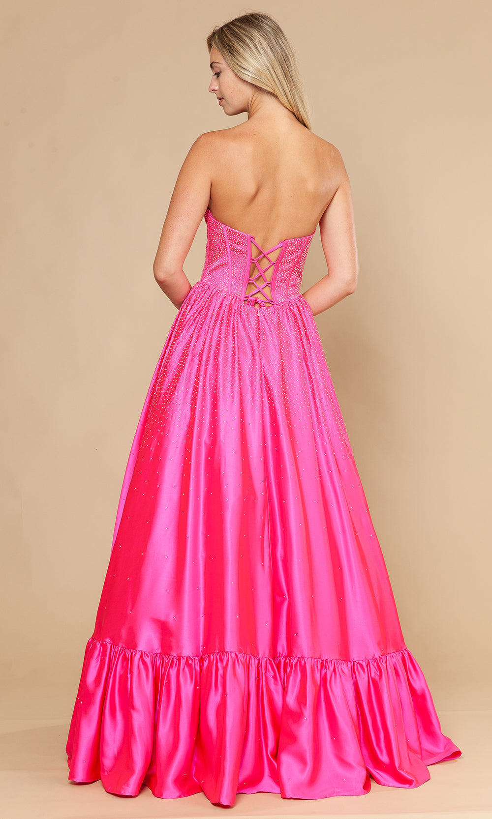 Poly USA 25134 - Straight Neck Beaded Dress with Ruffle Hem Prom Dresses